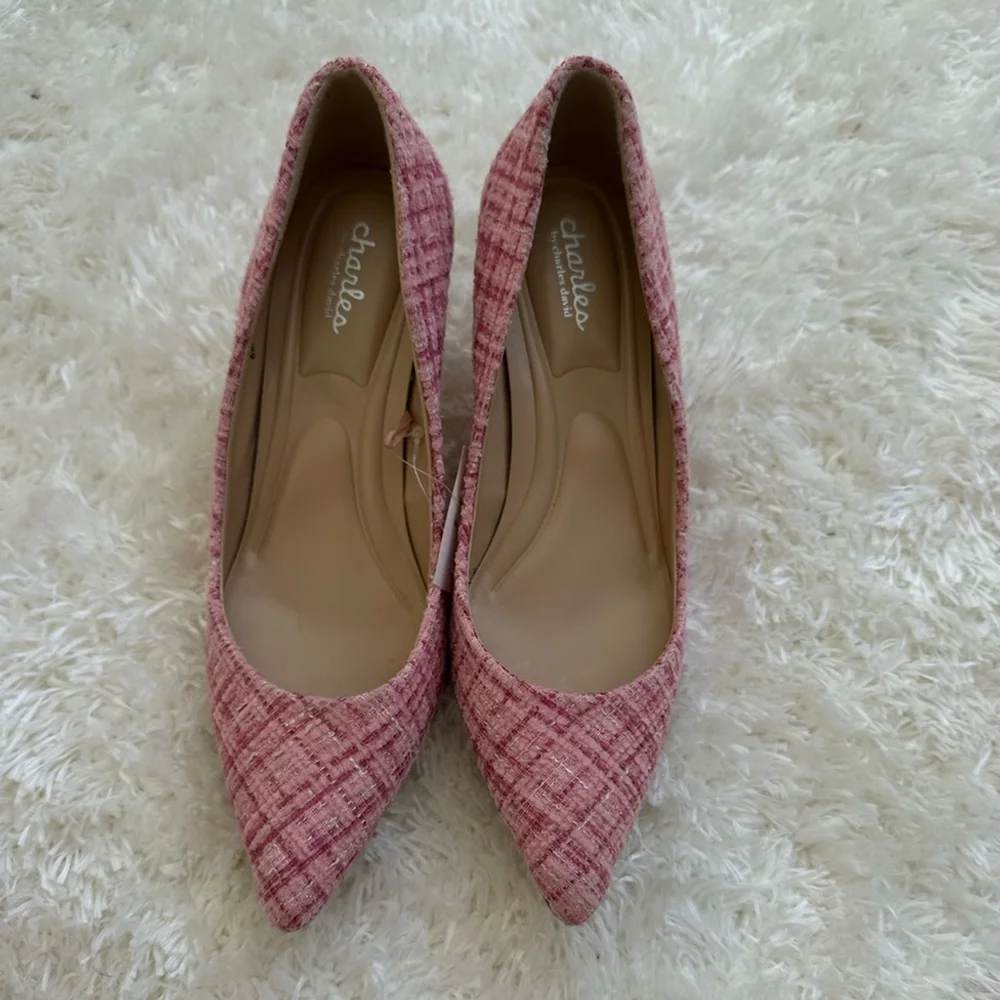Charles David Pink Tweed Heels - Picture 3 of 11